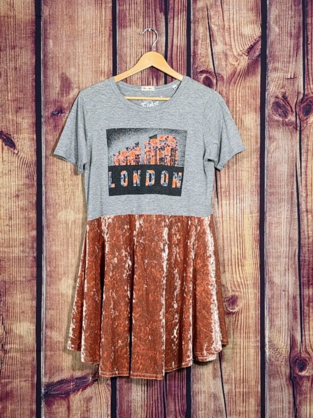 Upcycled London Velvet Skater Tee Dress M L